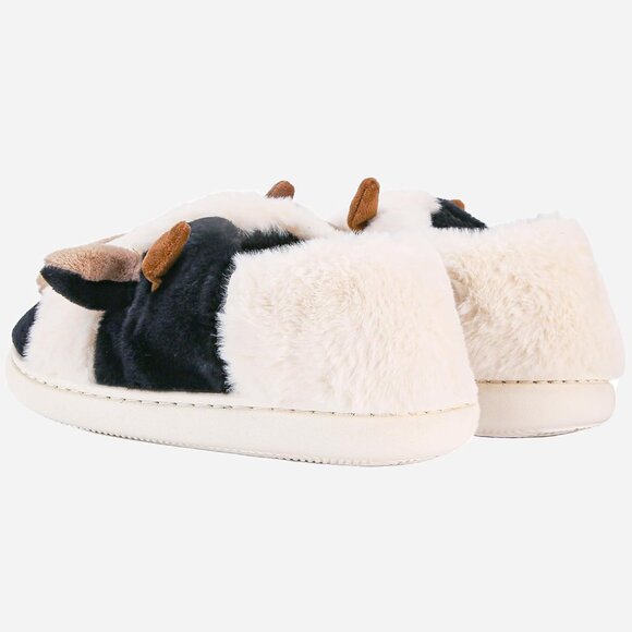 Cow Slippers for Women Men Faux Fur Cozy Fluffy Indoor Outdoor House Shoes - Picture 4 of 5